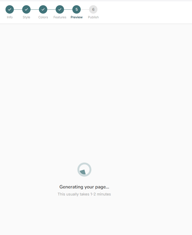 Wizard generating — spinner while AI builds the page