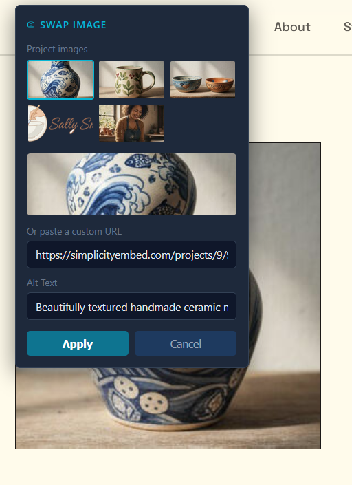 Wizard step 5 — swapping an image